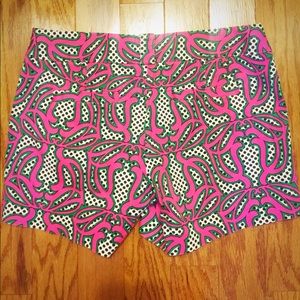 J. Crew Abstract Pink and Green Curvy Shorts